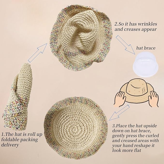 Floppy Big Beach Straw Hats for Women Foldable Summer Wide Brim Packable Sun Hat Womens Travel Straw Fedora Hat