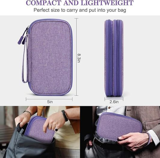 FYY Electronic Organizer, Travel Cable Organizer Bag Pouch Electronic Accessories Carry Case Portable Waterproof Double Layers Storage Bag for Cable, Cord, Charger, Phone, Large Size, Dark Purple