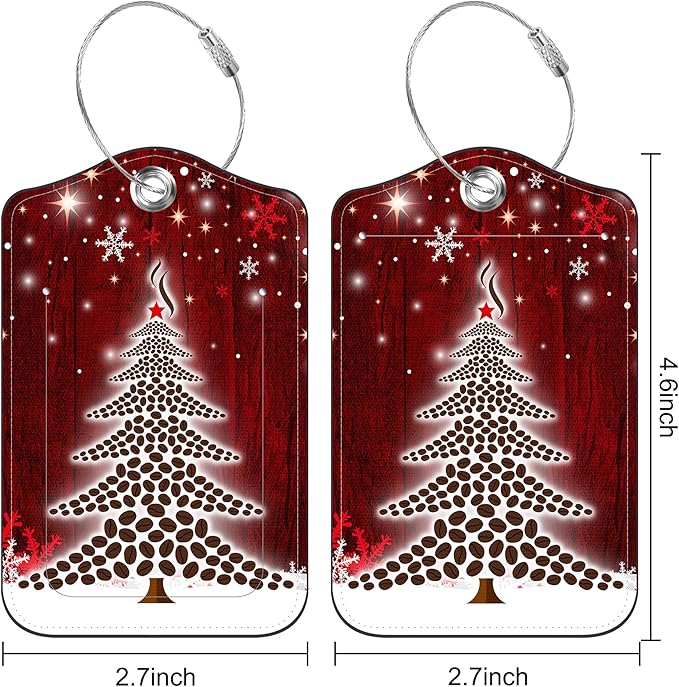 2 PCS Leather Luggage Tags for Suitcase Christmas Tree Snowflake Red Travel Luggage Tag with Privacy Flap Name ID Label and Metal Loop for Travel Bag Suitcase