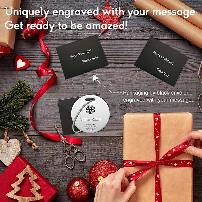 Personalized Luggage Tags for Suitcases - Stainless Steel Custom Luggage Tags for Backpacks & Bags, Sturdy, Waterproof & Heavy Duty (Silver/Round)