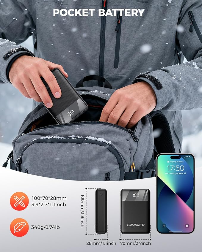 𝟕.𝟒𝐕/𝟓𝐕 𝟐𝟎𝟎𝟎𝟎𝐦𝐀𝐡 Heated Vest Battery Pack for ORORO, for Venustas, Power Bank for Heated Vest with DC and USB Output Ports, Fast Recharge