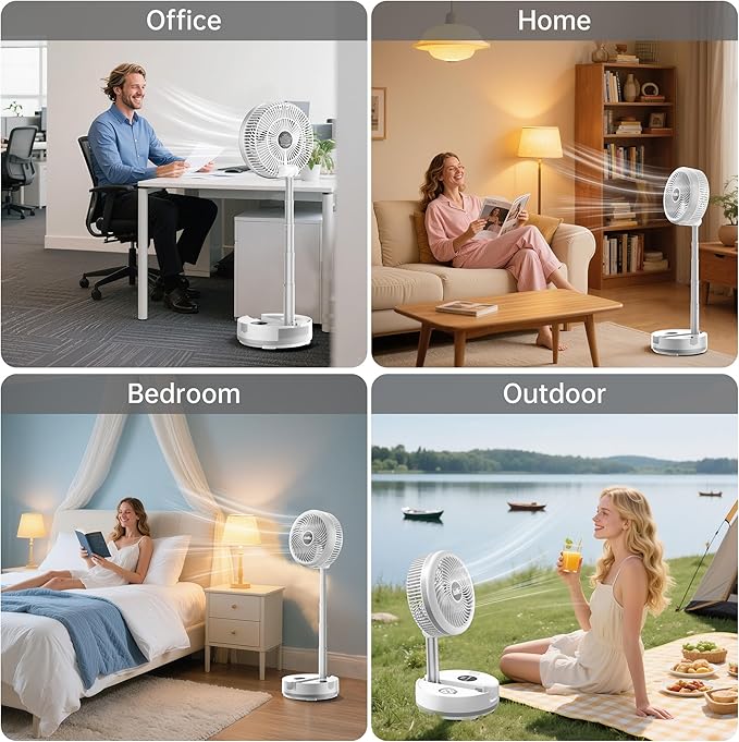 40000mAh Battery Operated Fan, Rechargeable Collapsible Fan, 106H Run, 8 Speeds Oscillating with Remote, Battery Powered with Timer & Light for Travel Cruise Essentials RV Outdoor Power Outage