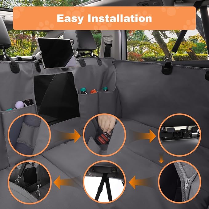 Furri&Me Dog Car Seat Cover, Back Seat Cover for Dogs Pet Car Seat Protector 400lbs Capacity Waterproof Non-Slip Bench Hard Bottom Car Seat Cover for Most Cars Trucks SUVs(Gray)