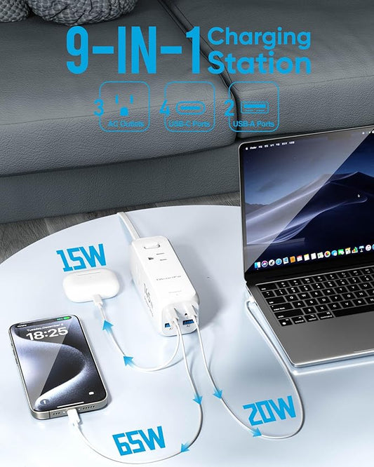 145W USB Power Strip, 5FT Flat Plug Extension Cord with 3 AC Outlets 6 USB Ports(4 USB C&2 USB A), 2000 Joules Surge Protector, Multiple USB Outlet Strip for Home Dorm Travel Essentials