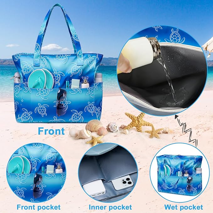 Bluboon Waterproof Beach Tote Pool Bags for Women Ladies Extra Large Carry On Bag With Wet Compartment for Weekender Travel