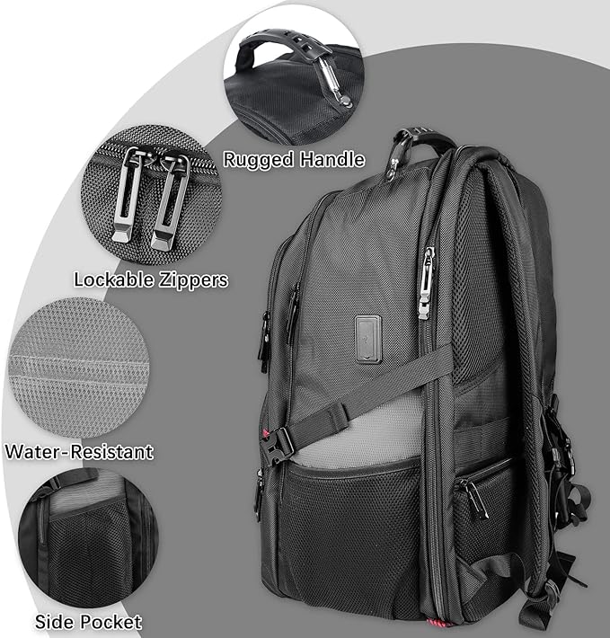18.4 Inch Extra Large Travel Backpack, TSA Laptop Backpack with USB Port, 55L Water Resistant Carry on College School Computer Backpack Men Women, Grey