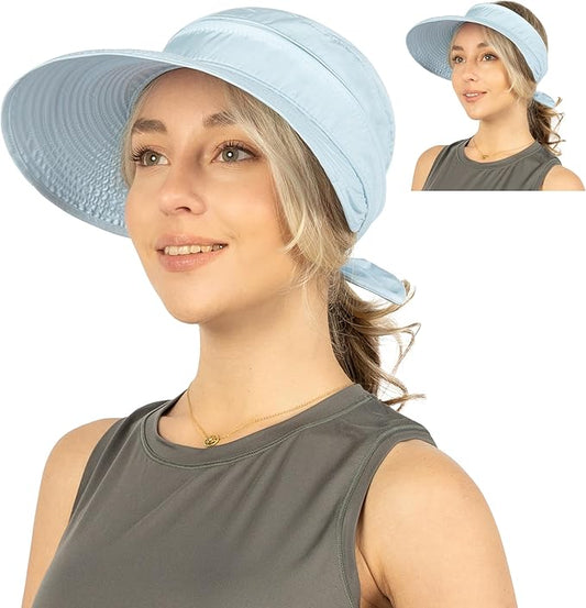 SUN CUBE Women Sun Hat for Outdoor UV Protection, Wide Brim Sun Hat Ponytail, Convertible Zip-Off Beach Hat Visor