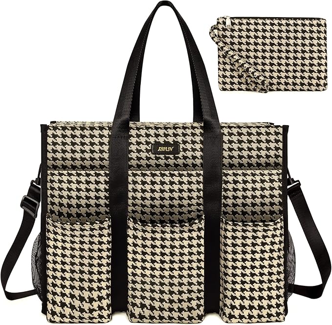 IBFUN Utility Tote Bag with 14/24 Pockets Zip Top Teacher Tote Bag for Teacher/Work Women