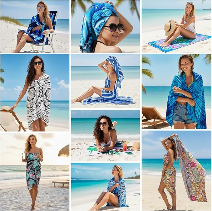 Genovega 2 Packs Oversized Beach Towel Set 36 x 72 in Large Big Pool Camping Swim Clearance Soft Towels Travel Cruise Essentials Accessories Vacation Necessities Adult Gifts Yellow Striped Purple