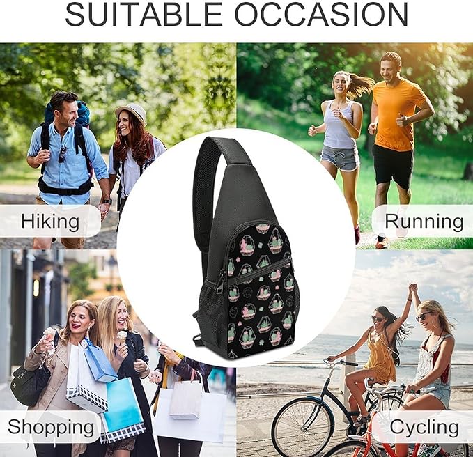 SWEET TANG Cute Sling Shoulder Backpacks Cactus Black Bags Chest Sack, Anti Theft Crossbody Rucksack for Hiking Traveling Sports, Multipurpose Daypacks for Men Women