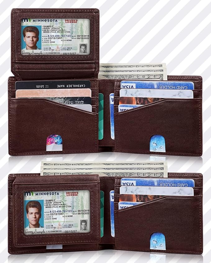 Artpaxy Mens Wallet Bifold Genuine Leather RFID Blocking Wallet for Men with 2 ID Windows 12 Card Holders 2 cash pockets 1 Gift Box