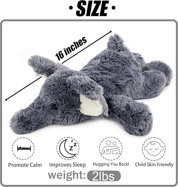 16" | 2 Pounds Gray Elephant Weighted Stuffed Animals,Sensory Comfort Plush Throw Pillow Toy,Kawaii Plushies Hugging Toy Gifts for Kids & Adults (Elephant, 16 inch 2 Pounds)