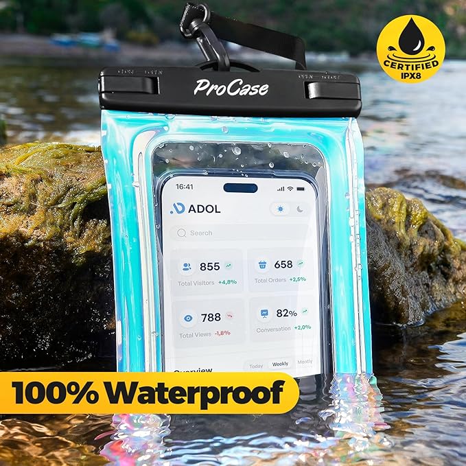 ProCase 2 Pack Floating Waterproof Phone Pouch Up to 7", IPX8 Floatable Underwater Phone Case Dry Bag for iPhone 17/Air 16 15 14 13 12 11 Pro Max Xs Max XR X 8 7 Plus SE/Galaxy S24 S23 S22 - Sparkle
