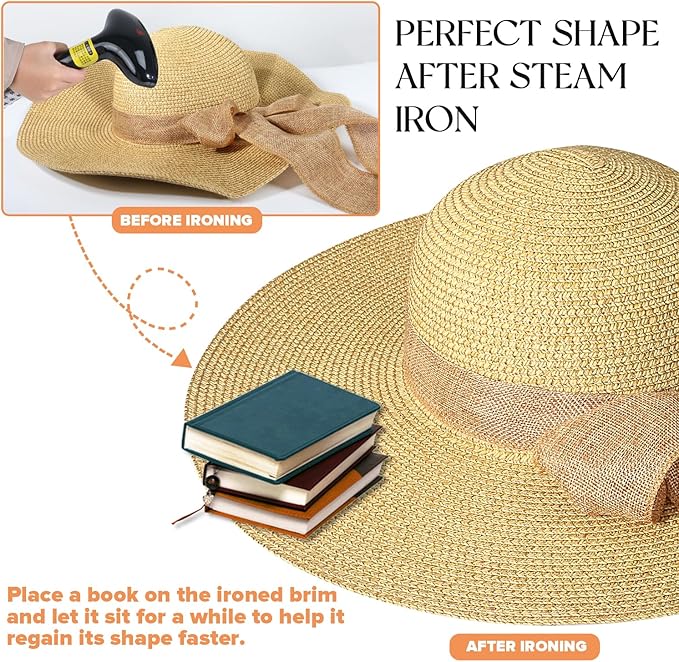 Beach Sun Hats for Women,Wide Brim Straw Hat Floppy Packable UPF 50+ UV Protection with for Summer