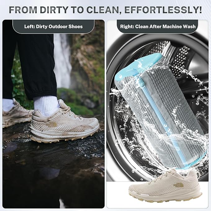 Shoe Washing Machine Bag, 2PCS Reusable Shoe Bag for Washing Machine, 360° Deep Cleaning Shoe Washing Bag for Sneakers, Laundry Shoe Bag for Washer & Dryer, Fits All Shoe Types (grey)