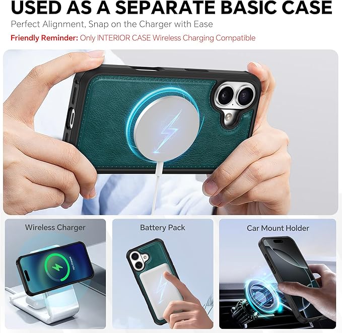 TUCCH Removable Case Wallet for iPhone 17 (6.3") 2025, Detachable Wrist Strap, Wireless Charging, Stand, 4 Card Slots RFID Blocking, 2-in-1 Magnetic, PU Leather Shockproof Cover, Teal Blue