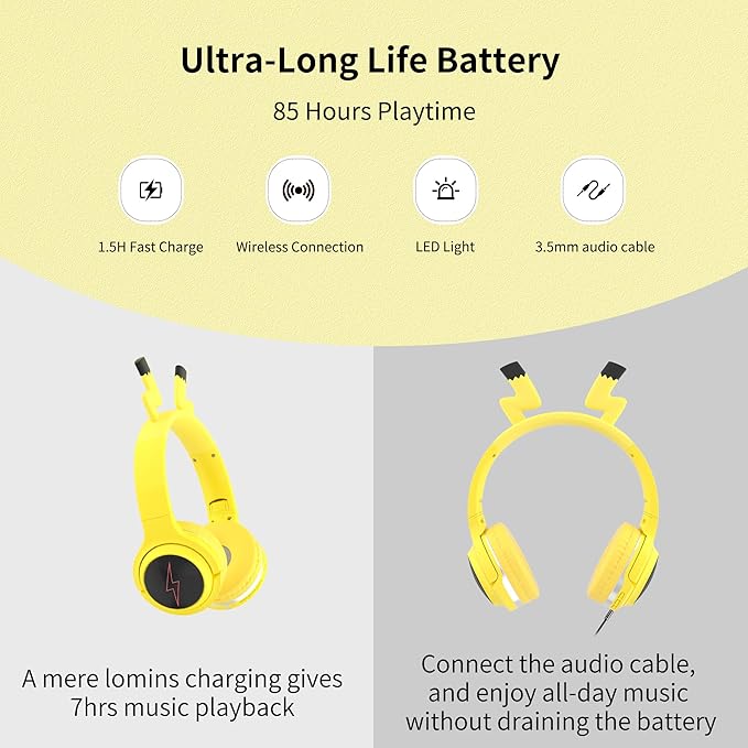 Wireless Kids Headphones with 7-Color LED Lights, 85dB Safe Volume & 40H Playtime – Ultra-Soft Over-Ear for School Travel