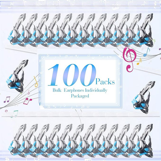 Kanayu 100 Pack Wired Earbuds Bulk for Classroom Ear Headphones Wired Basic Student Earbuds No Microphone with 3.5MM Jack for Class Laptop School Library, Individually Bagged (Blue)