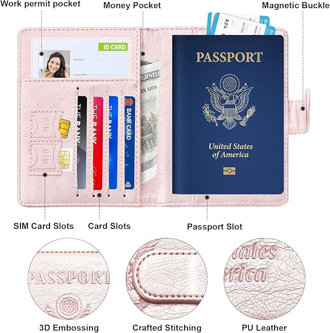 Herain Passport Holder for Travel Cruise Essentials, 2 Pcs Passport Cover Wallet Case Women Men Family, RFID Passports Book Card Holders Travel Accessorie Gifts Must Haves