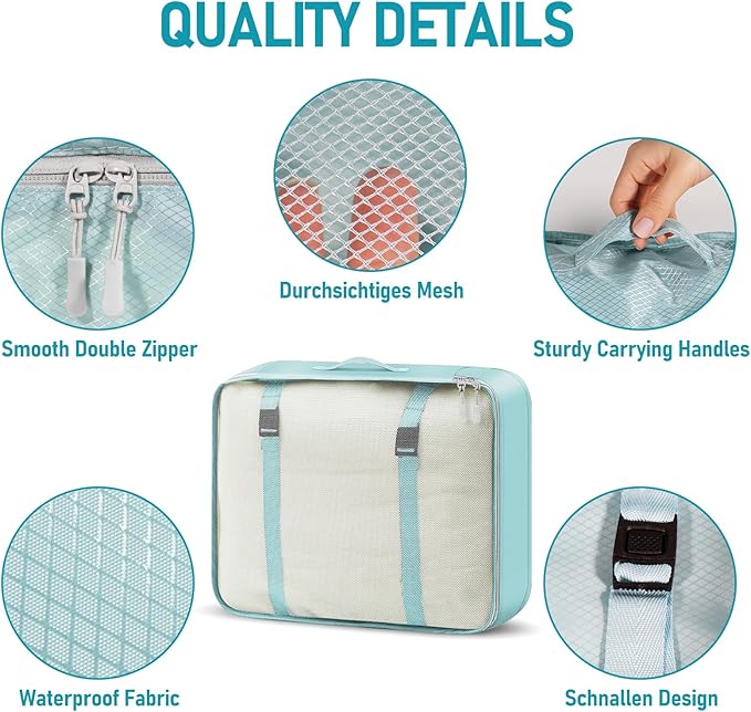 4-Piece Packing Cube Set - Lightweight Luggage Organizers for Travel, Vacation and Suitcases - Durable Accessories with Compression