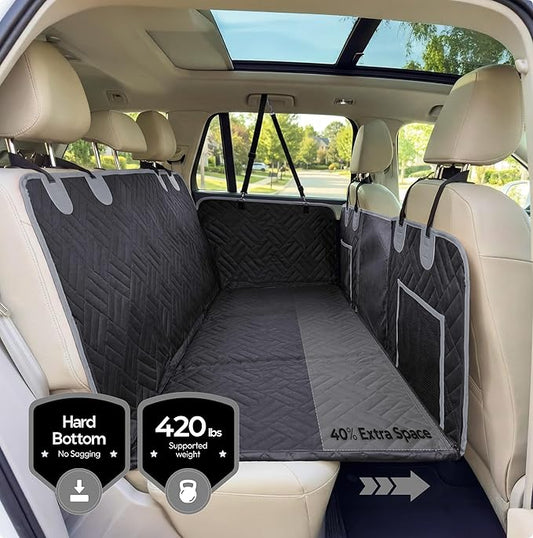 Dog Seat Cover for Back Seat Hard Bottom, XL Backseat Extender for Large Dogs (+420 lbs), Waterproof Dog Car Hammock with Door Protectors, Non-Slip Heavy-Duty Pet Seat Cover for Truck, SUV & Car