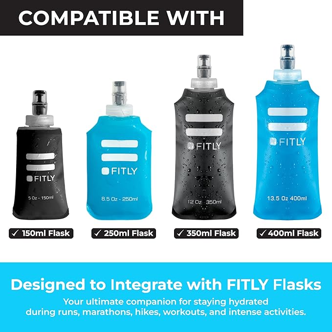 FITLY Soft Flask - Shrink As You Drink Soft Water Bottle for Hydration Pack - Folding Water Bottle Ideal for Running, Hiking, Cycling, Climbing & Rigorous Activity