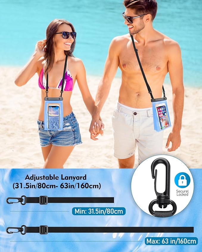 Large Waterproof Phone Pouch Universal Phone Waterproof Case for iPhone 15 14 13 12 11 Pro Max Galaxy S22 S21 IPX8 Water Proof Dry Bag with Wide Lanyard Waterproof Pouch for Swimming Rafting