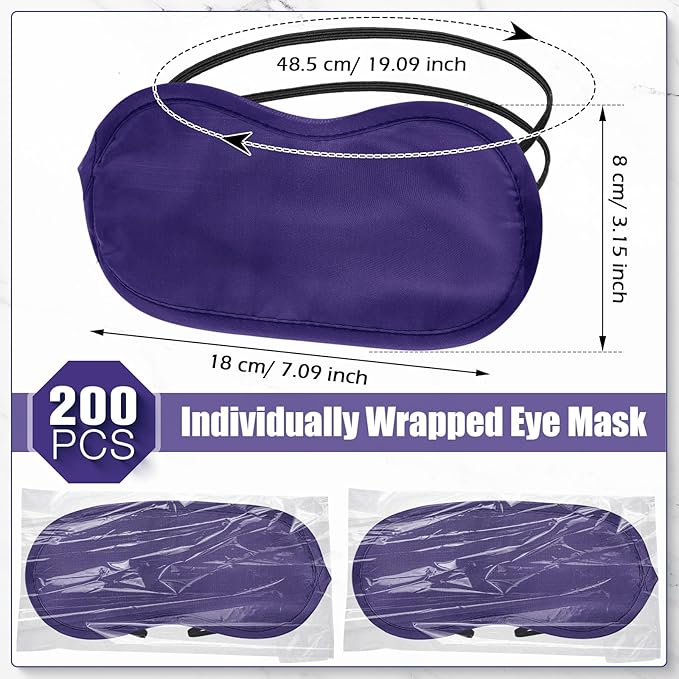 Tarpop 200 Pcs Eye Mask Sleeping Blindfold Eye Cover with Adjustable Strap for Games Party Team Building Travel Individually Wrapped Sleep Mask for Women Men (Purple)
