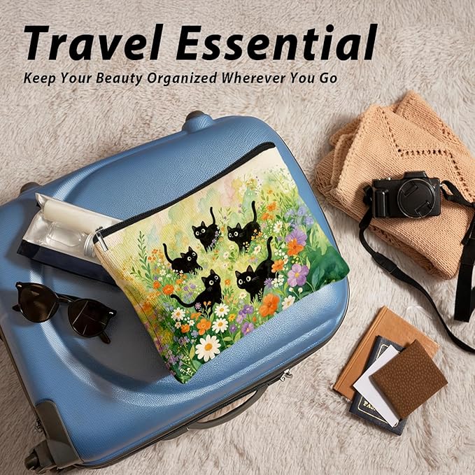 Cat Small Makeup Bag for Cat Lover Gift, Cute Kitty Cosmetic Zipper Travel Toiletry Bag for Daughters, Friends, Cats Girl & Women. Ideal Gifts For Travel, Birthdays, Graduation & Christmas