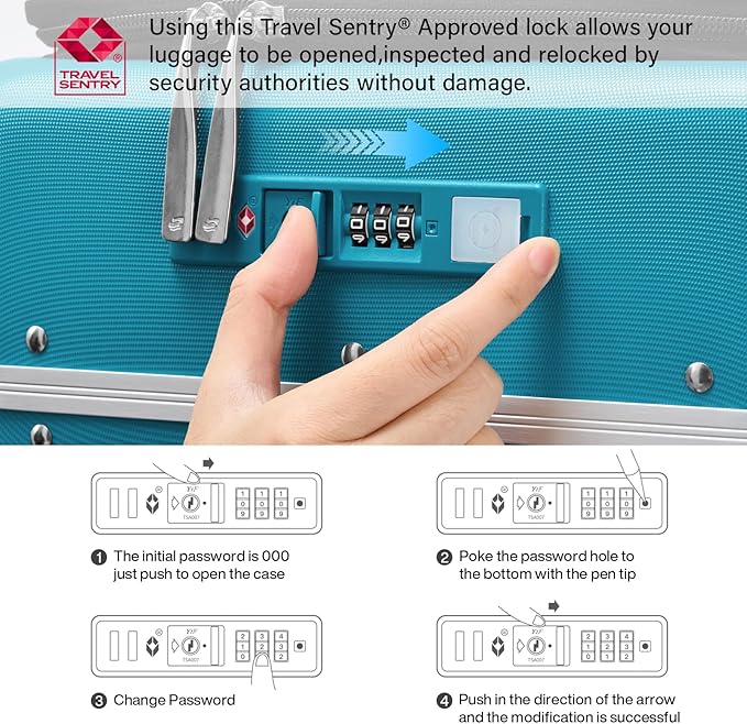 Hanke 24 Inch Luggage with Cup Holder and Charge,Top Opening Hard Shell Suitcases with Wheels and Dividers,Aluminum Frame Trunk Luggage Medium Checked Suitcase with Lock for Travel,Caribbean Blue