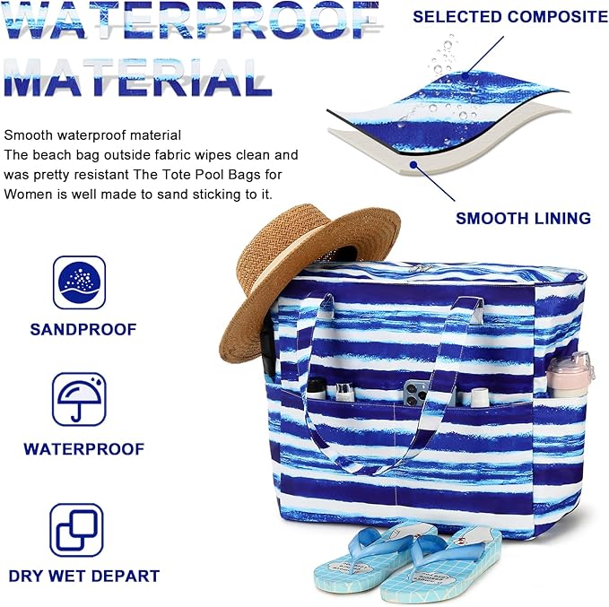 Bluboon Waterproof Beach Tote Pool Bags for Women Ladies Extra Large Carry On Bag With Wet Compartment for Weekender Travel