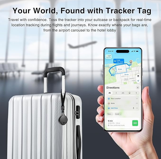 Air Tracker Tags - 4 Pack, Smart Bluetooth Tracker Tag Works with Apple Find My, 100dB Sound, Replaceable Battery, Keys Finder and Item Locator for Bags, Suitcase, Wallet, Backpack, Pet (iOS Only)