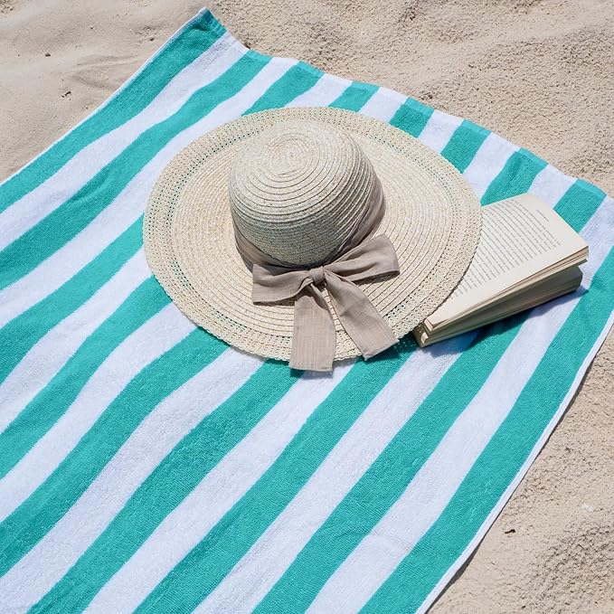 Arkwright California Cabana Stripe Beach Towel Bulk - Pallet of 480 - Large Soft Quick Dry Cotton Terry Towels Set for Pool, Swim, and Hot Tub, Oversized 30 x 70 in, Green