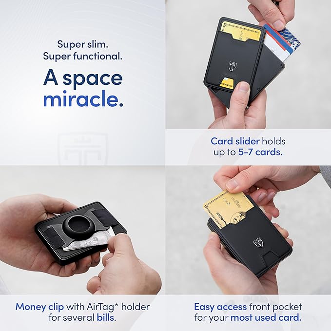 TRAVANDO Swype Slim Wallet for Men Metal RFID Blocking Mens Wallet Card Case (With AirTag* Pocket)