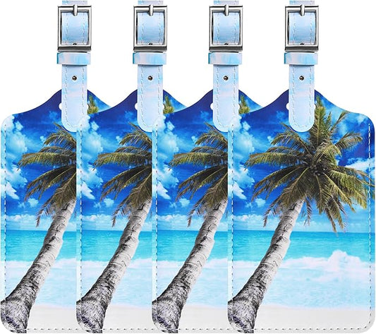 4 Pack Luggage Tag for Suitcases TSA Approved, Leather Suitcase Tags Identifiers, Cute Bag Name Travel Tags ID Labels for Women Men Cruise Airport Luggage Travel Essentials by Sodsay