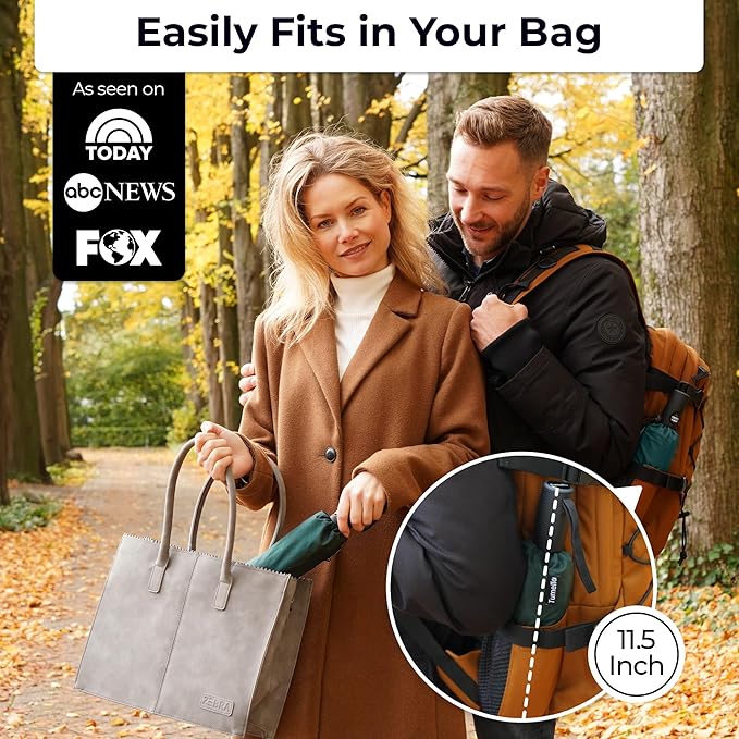 TUMELLA Strongest Windproof Travel Umbrella (Compact, Superior & Beautiful), Small Strong but Light Portable and Automatic Folding Rain Umbrella, Durable Premium Grip, Fits Car & Backpack