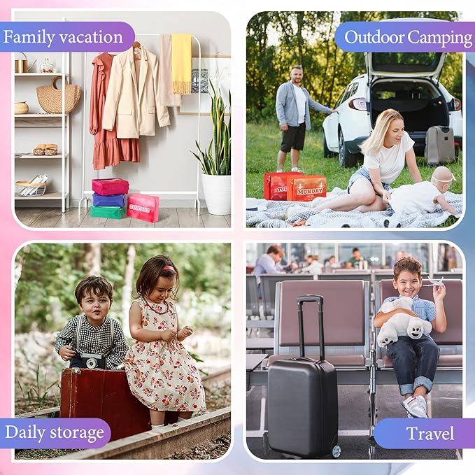 Paterr 7 Pcs Packing Cubes for Travel Kids Days of Week Compression Packing Cubes Colorful Luggage Organizers Suitcase Camp(Gradient)