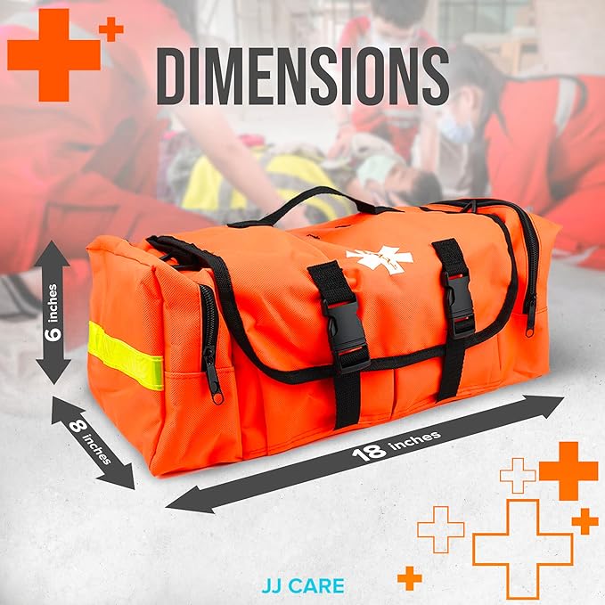 JJ CARE Trauma kit 250PCS First Responder Kit, EMT Bag with Padded Strap, Reflective Medical, Multiple Pockets, EMS First Aid Kit