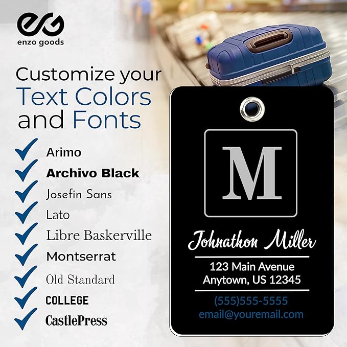 Personalized Luggage Tag | 6 Pack | Custom Luggage Tags for Suitcases | Kids Backpack Tag | 10 Color Options & Choose Font, Font Color