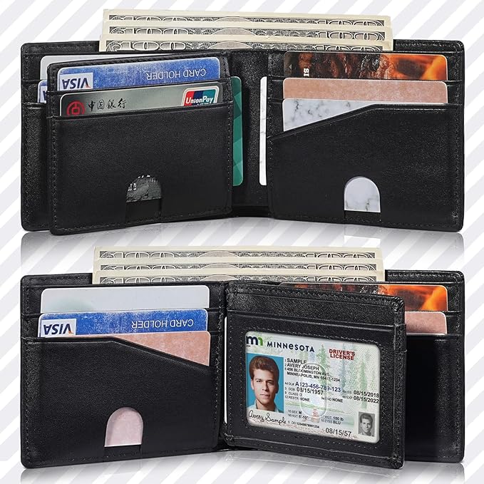 Artpaxy Mens Wallet Bifold Genuine Leather RFID Blocking Wallet for Men with 1 ID Windows 13 Card Holders 2 cash pockets 1 Gift Box