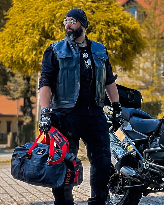 BORLENI Waterproof Motorcycle Dry Duffel Bag Luggage Tail Bag with Large Storage Space,Roll Top Closure, Shoulder Straps, Inner Pocket and Mesh Pocket for Motorcycling Travel Camping (Black,70L)