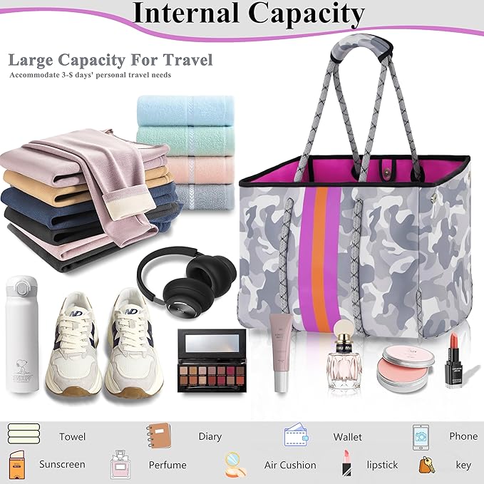 QOGiR Neoprene Multipurpose Beach Bag Tote with Inner Zipper Pocket … … … …