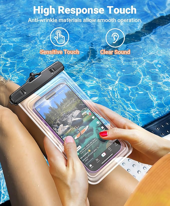 【2 Pack】Coolpow Waterproof Phone Pouch【Easy Lock & Heavy Duty】IPX8 Water Proof Cell Phone Dry Bag for Beach Vacation Waterproof Phone Case With Lanyard Protector for iPhone 17 Samsung All 4-7" Phone