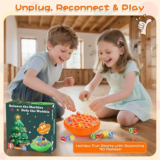 Marble Balance Game - 50 Colorful Marbles with Built-in Storage, Fun Family Challenge for 1-4 Players, Educational Toy for Kids & Adults, Perfect for Parties, Travel & Birthday Gifts (Pumpkin Orange)