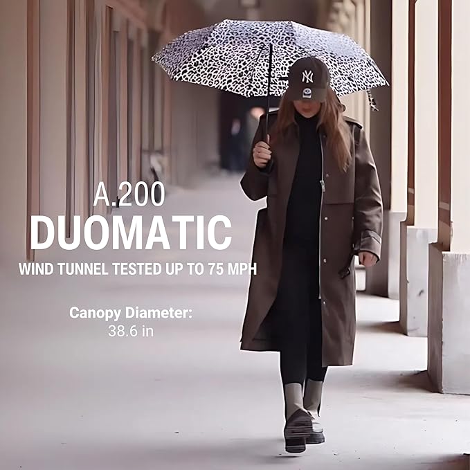 Knirps A.200 Medium Duomatic Windproof Umbrella for Adults – Automatic Open Close 38.5" Canopy, Travel Case Included