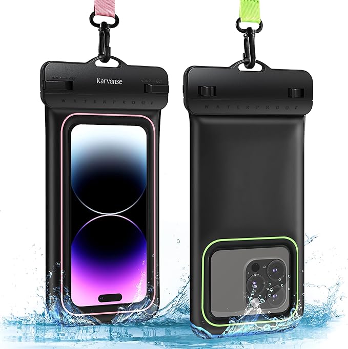Karvense Waterproof Phone Pouch Case Floating, Waterproof Cell Phone Lanyard Bag/Holder for iPhone, Samsung Galaxy, Pixel, Universal Dry Bag for Travel, Beach, Shower, Pool, Kayaking,Snorkeling-2 Pack
