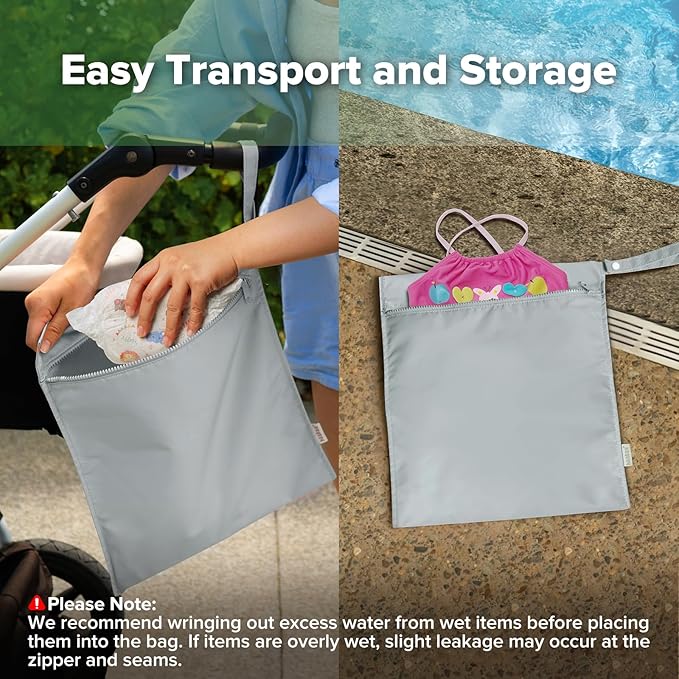 haakaa Waterproof Wet Bags for Baby, Wet Dry Bags for Diaper Bag, Travel, Swimsuit, Beach, Pool, Pump Parts, Stroller, Daycare,Yoga, Grey, 1pc