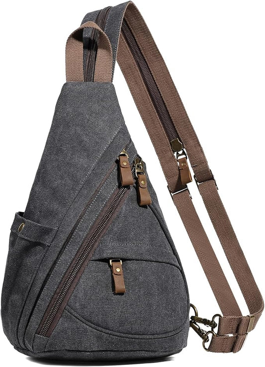 KL928 Canvas Sling Bag - Small Crossbody Backpack Shoulder Casual Daypack Rucksack for Men Women(Large Version)