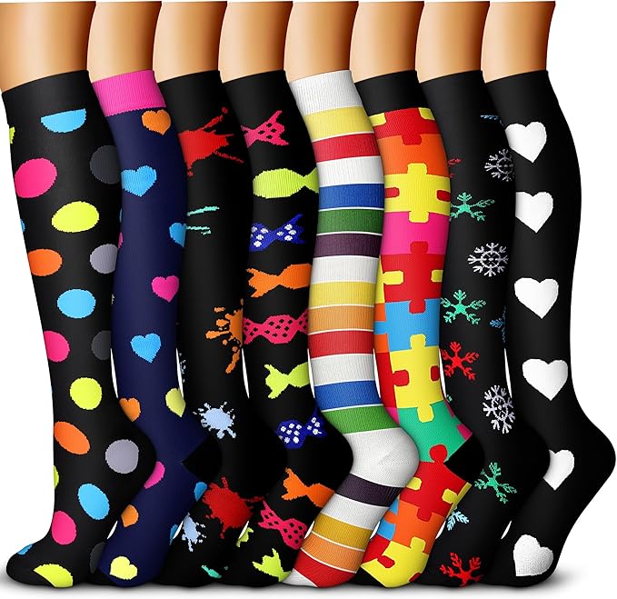 QUXIANG Copper Compression Socks for Women & Men Circulation (8 Pairs) - Best for Running Athletic Cycling - 15-20 mmHg