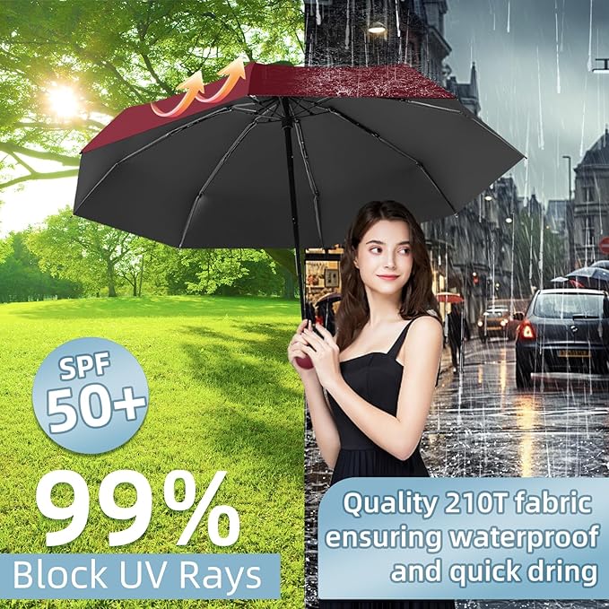 Travel Mini Compact Folding Umbrella with Case - UV Sun & Rain Protection, Lightweight Portable Pocket Umbrella for Women Men Kids, Fits Purse Backpack